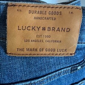 Lucky Brand Men's Dark Blue Denim Jeans with Brown Patch